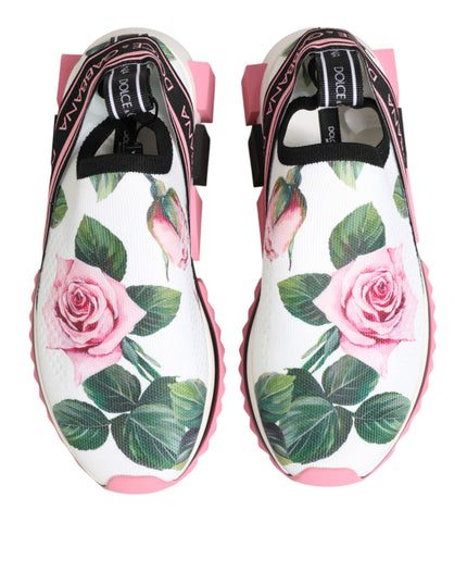 Dolce & Gabbana White Rose Print Sorrento Sneakers Shoes