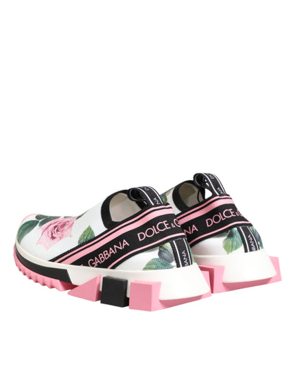 Dolce & Gabbana White Rose Print Sorrento Sneakers Shoes