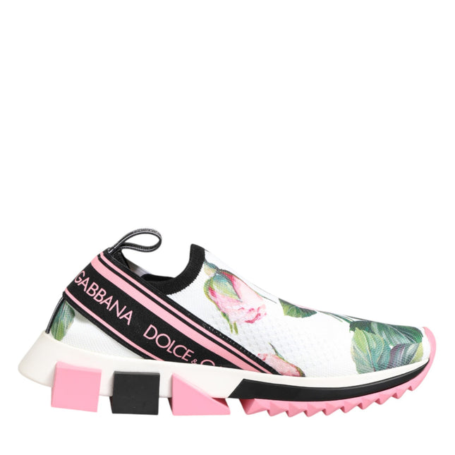 Dolce & Gabbana White Rose Print Sorrento Sneakers Shoes
