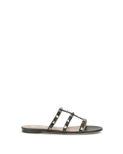 Valentino Garavani Black Calf Leather Bos Taurus Flat Sandals