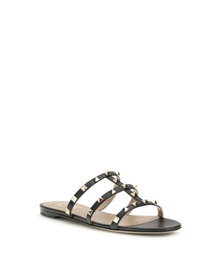 Valentino Garavani Black Calf Leather Bos Taurus Flat Sandals