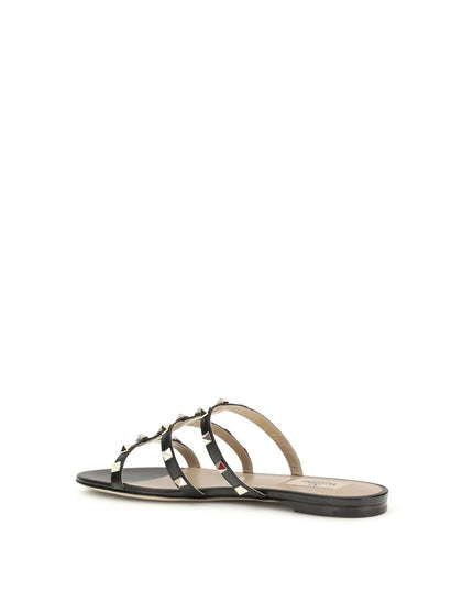 Valentino Garavani Black Calf Leather Bos Taurus Flat Sandals