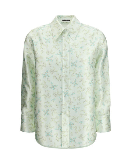 Jil Sander Green Silk Pattern Shirt