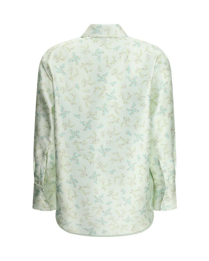 Jil Sander Green Silk Pattern Shirt