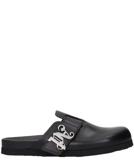 Palm Angels Black Leather Slippers