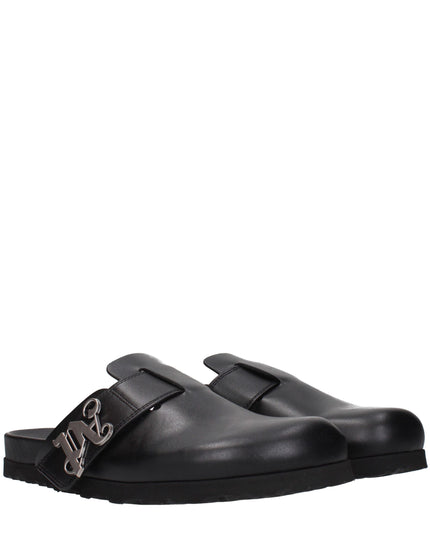 Palm Angels Black Leather Slippers