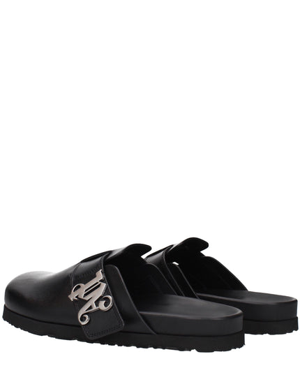 Palm Angels Black Leather Slippers