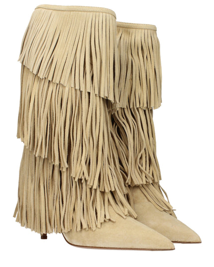 Paris Texas Beige Leather Flat Boots