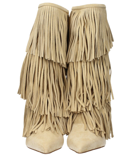 Paris Texas Beige Leather Flat Boots