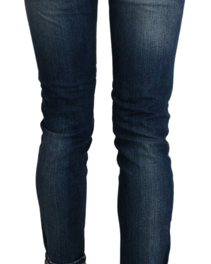 Acht Cotton Blue Washed Low Waist Skinny Cropped Jeans