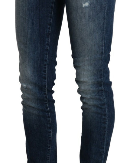 Acht Cotton Blue Washed Low Waist Skinny Cropped Jeans