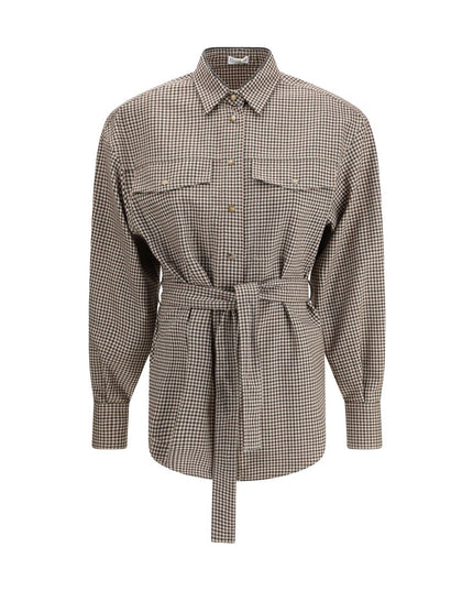 Brunello Cucinelli Brown Fleece Wool Pattern Shirt