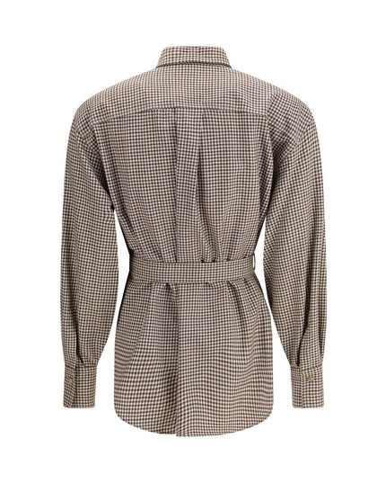 Brunello Cucinelli Brown Fleece Wool Pattern Shirt