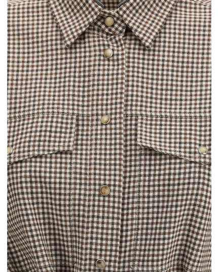 Brunello Cucinelli Brown Fleece Wool Pattern Shirt