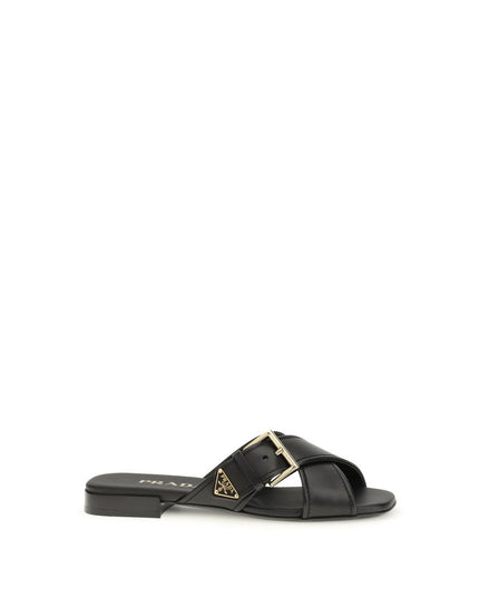 Prada Black Calf Leather Bos Taurus Flat Sandals