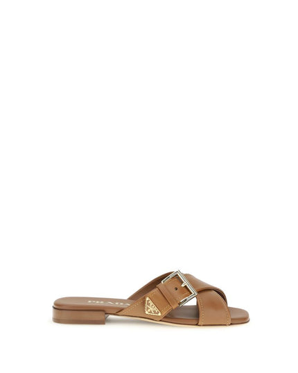 Prada Brown Calf Leather Bos Taurus Flat Sandals