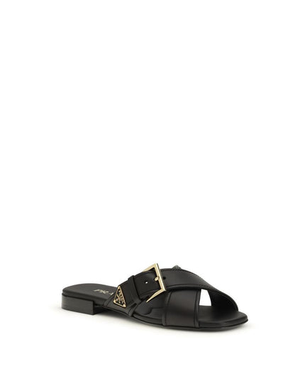 Prada Black Calf Leather Bos Taurus Flat Sandals