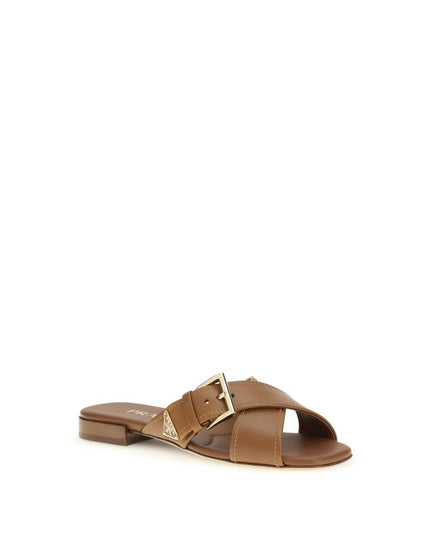 Prada Brown Calf Leather Bos Taurus Flat Sandals