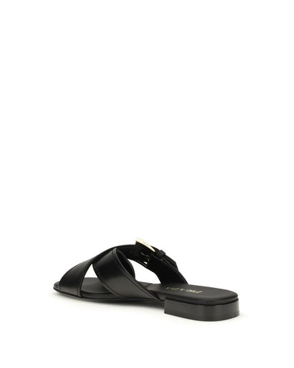 Prada Black Calf Leather Bos Taurus Flat Sandals