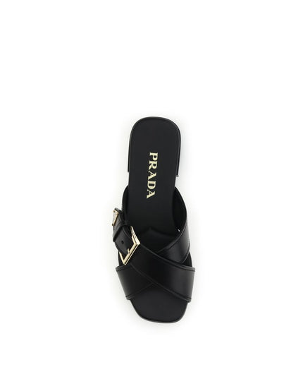 Prada Black Calf Leather Bos Taurus Flat Sandals