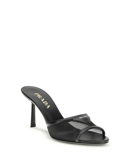 Prada Black Calf Leather Bos Taurus Stiletto Heel Sandals