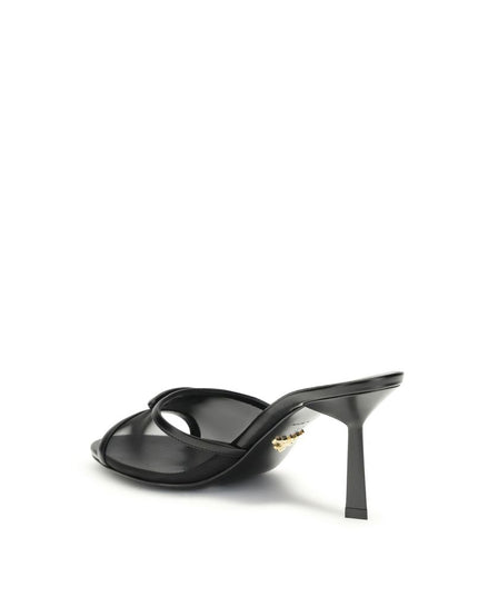 Prada Black Calf Leather Bos Taurus Stiletto Heel Sandals