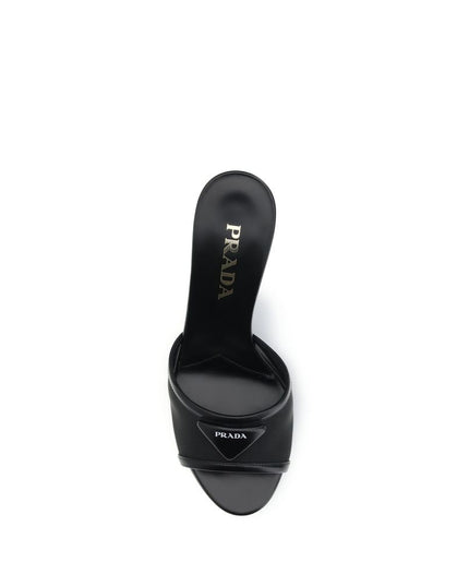 Prada Black Calf Leather Bos Taurus Stiletto Heel Sandals