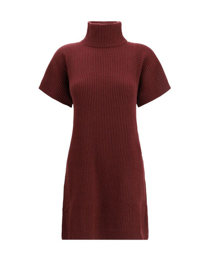Brunello Cucinelli Bordeaux Fleece Wool Casual Dress
