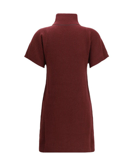 Brunello Cucinelli Bordeaux Fleece Wool Casual Dress