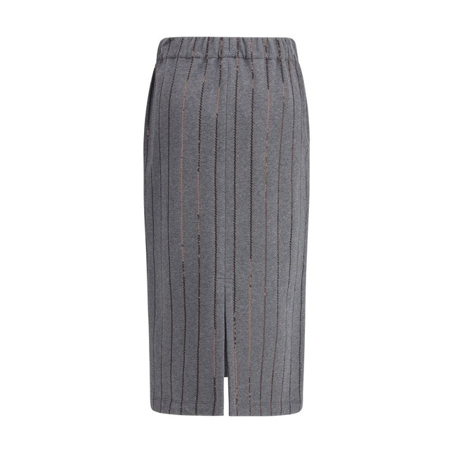 Brunello Cucinelli Gray Polyester Midi Skirt