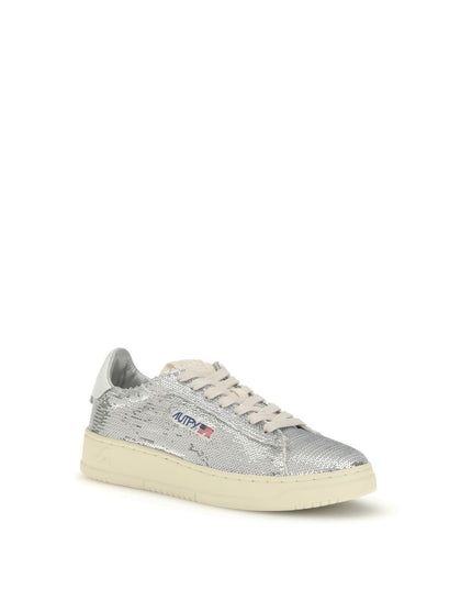 Autry Silver Calf Leather Bos Taurus Low Top Sneakers