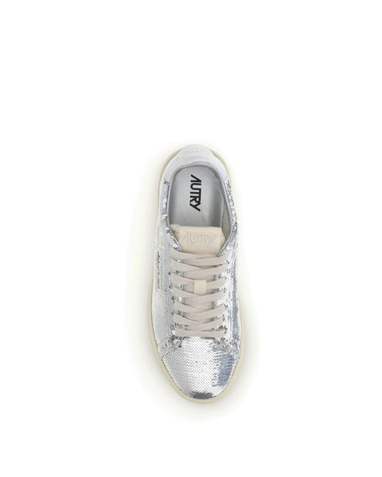 Autry Silver Calf Leather Bos Taurus Low Top Sneakers