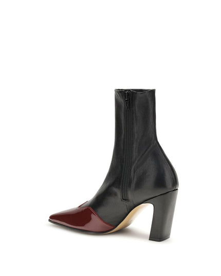 Khaite Black Leather Ankle Boots
