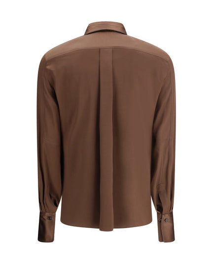 Brunello Cucinelli Brown Silk Dress Shirt