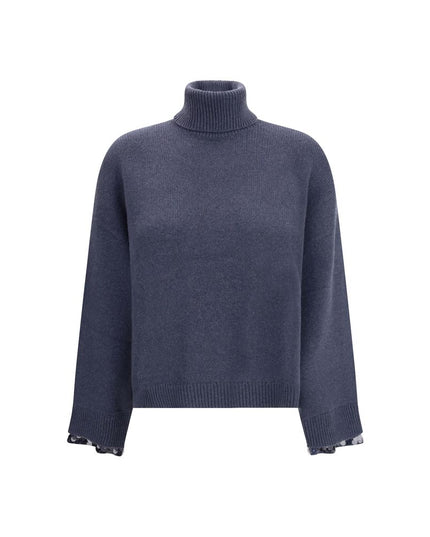 Brunello Cucinelli Blue Fleece Wool Turtleneck