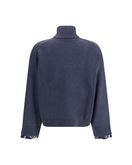 Brunello Cucinelli Blue Fleece Wool Turtleneck