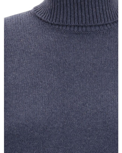 Brunello Cucinelli Blue Fleece Wool Turtleneck