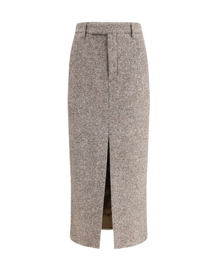 Brunello Cucinelli Brown Fleece Wool Long Skirt