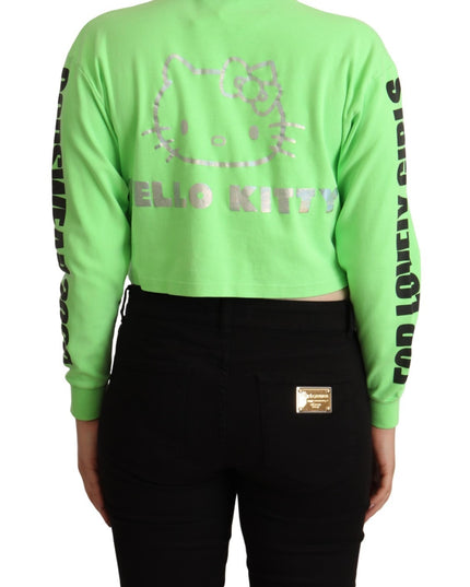 GCDS Mint Green Printed Long Sleeves Cropped Top Sweater