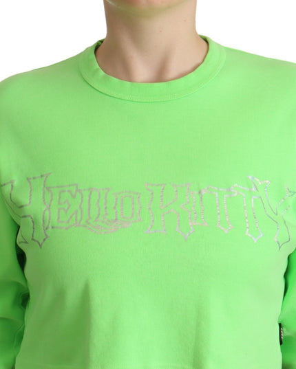 GCDS Mint Green Printed Long Sleeves Cropped Top Sweater