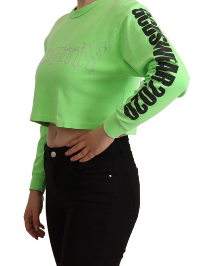 GCDS Mint Green Printed Long Sleeves Cropped Top Sweater