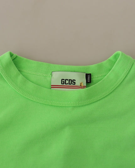 GCDS Mint Green Printed Long Sleeves Cropped Top Sweater