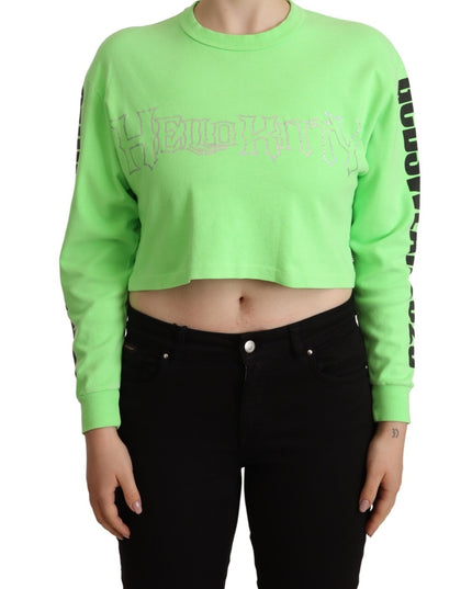 GCDS Mint Green Printed Long Sleeves Cropped Top Sweater