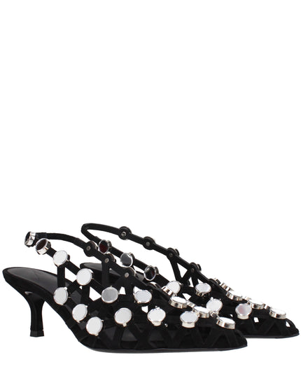 The Attico Black Leather Stiletto Heel Sandals