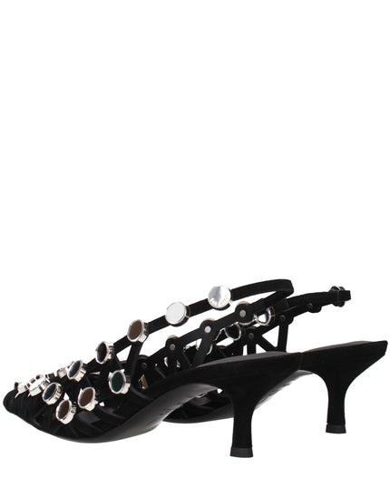 The Attico Black Leather Stiletto Heel Sandals