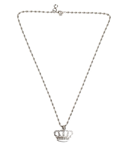 Dolce & Gabbana Silver Tone Brass Chain Crown Crystal Pendant  Necklace