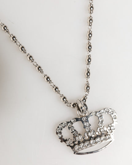 Dolce & Gabbana Silver Tone Brass Chain Crown Crystal Pendant  Necklace