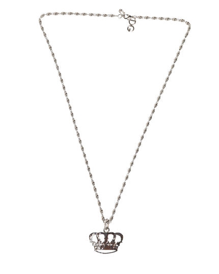Dolce & Gabbana Silver Tone Brass Chain Crown Crystal Pendant  Necklace
