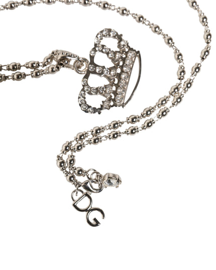 Dolce & Gabbana Silver Tone Brass Chain Crown Crystal Pendant  Necklace