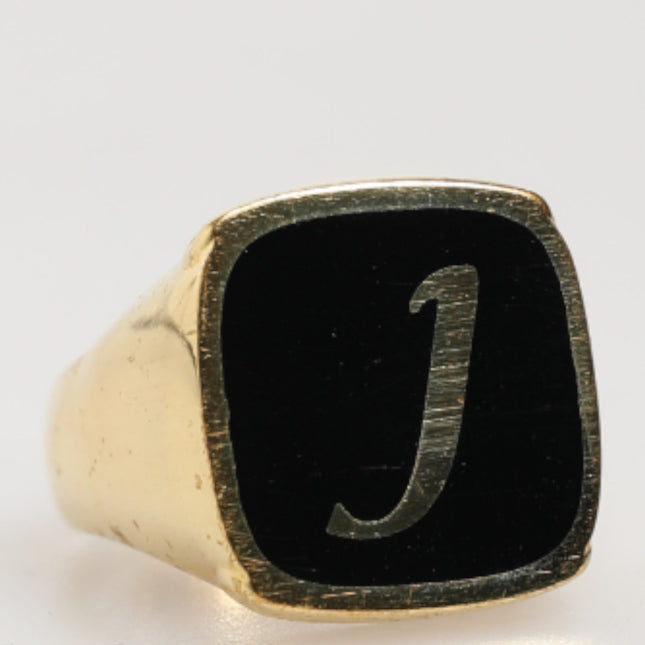 Dolce & Gabbana Gold-Tone Real Brass Black Enamel "J" Adjustable Rings